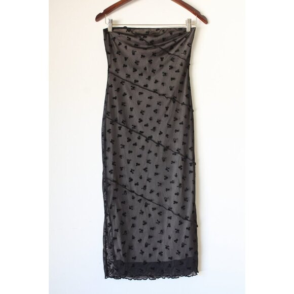 VTG Misty Rose Floral Mesh Overlay Strapless Mini Dress Size M Goth Y2K Rock - Picture 1 of 7